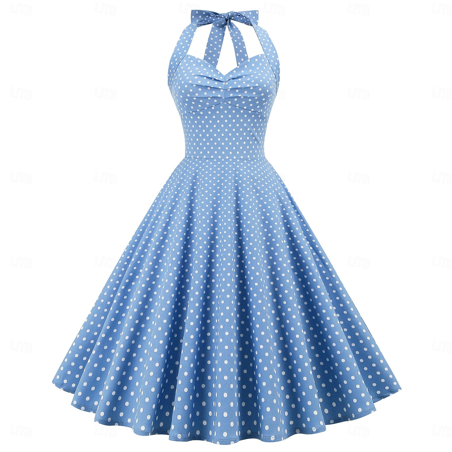 cross-border hot sale retro polka dot halter neck halter strap slim slim waist palace swing dress women europe and america 2025 - $35.99 –P1