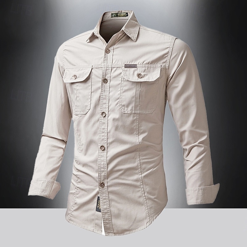 Men's Shirt Summer Shirt Casual Shirt Button Up Shirt Cargo Shirt Black White Red khaki Dark Blue Long Sleeve Plain Shirt Collar Vacation Hawaiian Pocket Clothing Apparel 100% Cotton Fashion Casual 2025 - $16.49 –P3