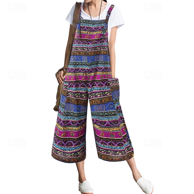 Dámské overaly inspirované lnem, laclové kalhoty, streetwear, květinový střih, bez rukávů, výstřih do U, kapsy, potisk, street, denní, regular střih, žlutá, světle zelená, červená, léto 2025 - $27.99 –P3