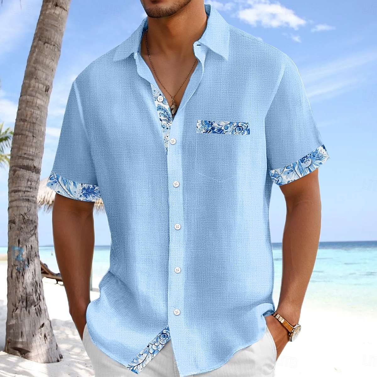 Voor heren Overhemd Linnen overhemd Zomer overhemd Strand Kleding Overhemd met knopen Effen Kleur Vakantie Curise Wit Blozend Roze Marineblauw Licht Blauw Korte mouw Kraag Zomer Lente zomer Kleding 2025 - $21.99 –P1