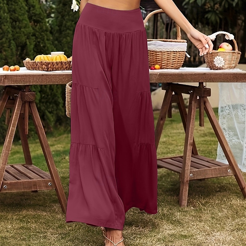 Femmes Pantalon en coton et lin Slacks Mode Longueur complète Naturel Uni Taille Élastique Extérieur Confortable Décontracté Quotidien Week-end Magenta foncé Vin Bleu marine Bleu ciel clair Été Coupe de 2025 ? $26.99 –P9