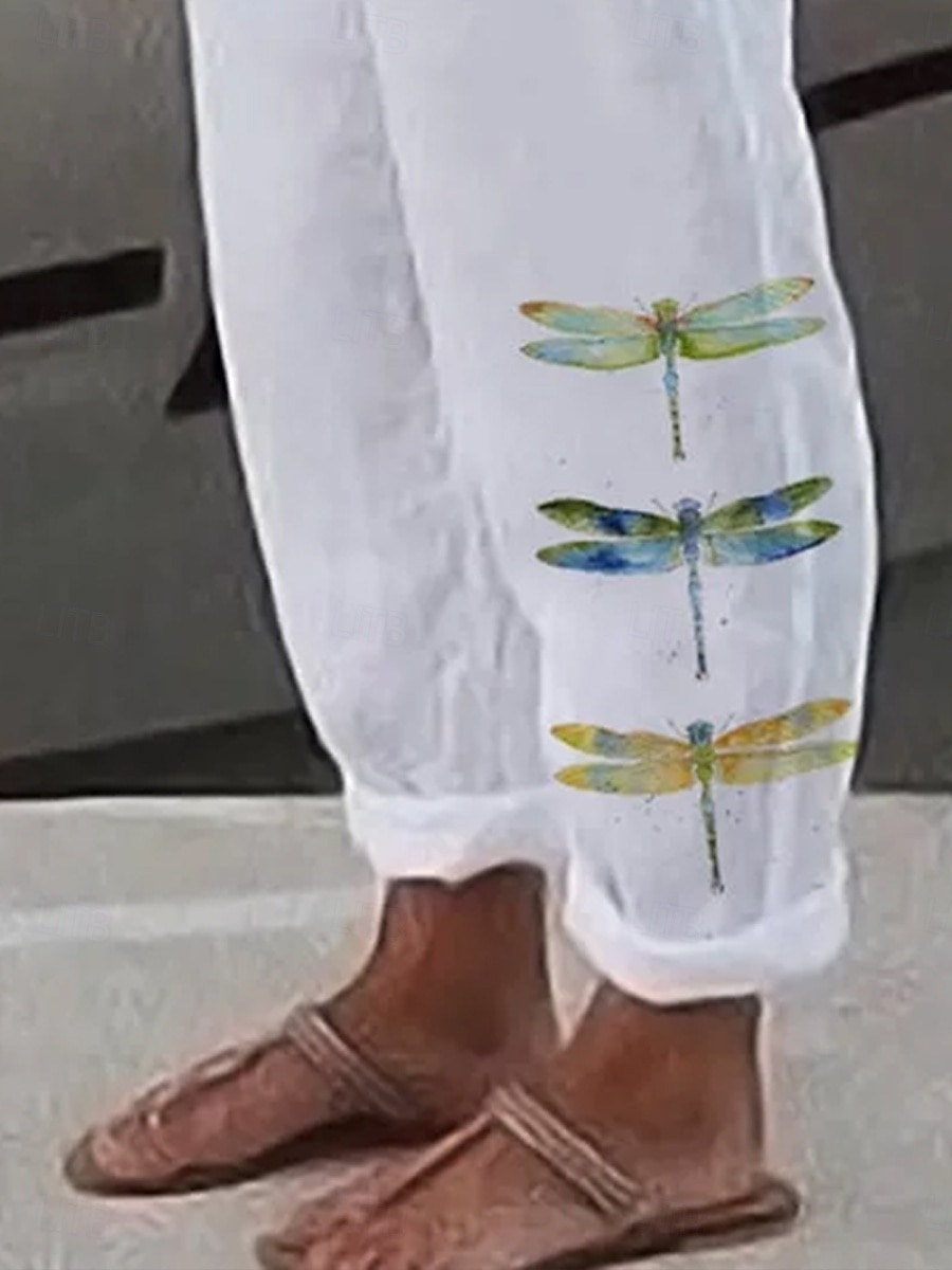 Damen Baumwoll-Leinen Hosen Baggy Hosen Leinenähnlich Strandshorts Urlaub Vintage Fashion Vollständig Hohe Taille Grafikdruck Atmungsaktiv Weich Mikroelastisch Formal Urlaub Straße Weiß Sommer 2025 - $32.99 –P3