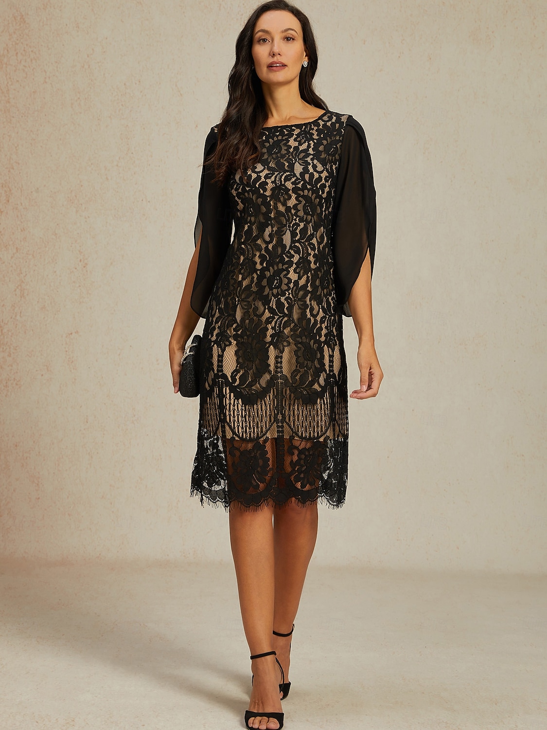 Damen Normal Minikleid schwarzes kleid Elegant Vintage Geteilte Ärmel Party kleid hochzeitsgast Cocktailparty Regular Fit 3/4 Ärmel Rundhalsausschnitt Schwarz Sommer Frühling Herbst 2025 - $66.99 –P1