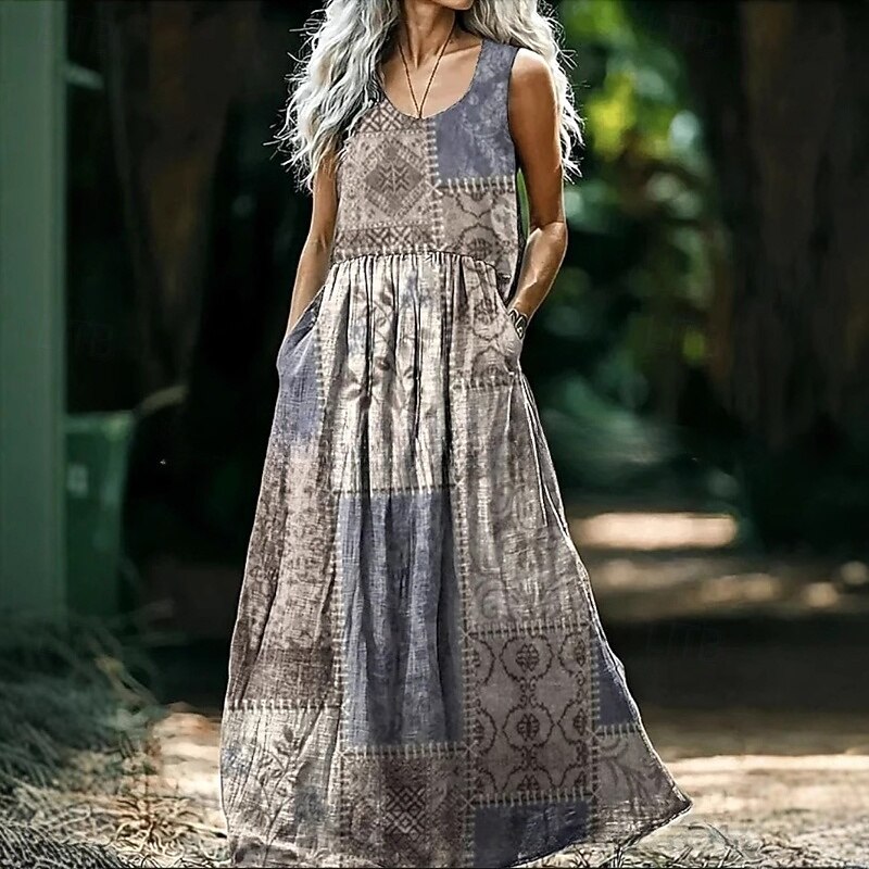 blue dress for baby girl Vintage Print Maxi Dress. Boho Dresses For Women – Bennys Beauty World main image 0