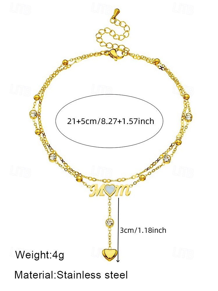 Women's Gold-Tone 'MOM' Heart Charm Anklet – Double-Layer Crystal Chain Design for Mothers, Elegant Beach Jewelry, Perfect Mother's Day Gift 2025 - $11.99 –P6