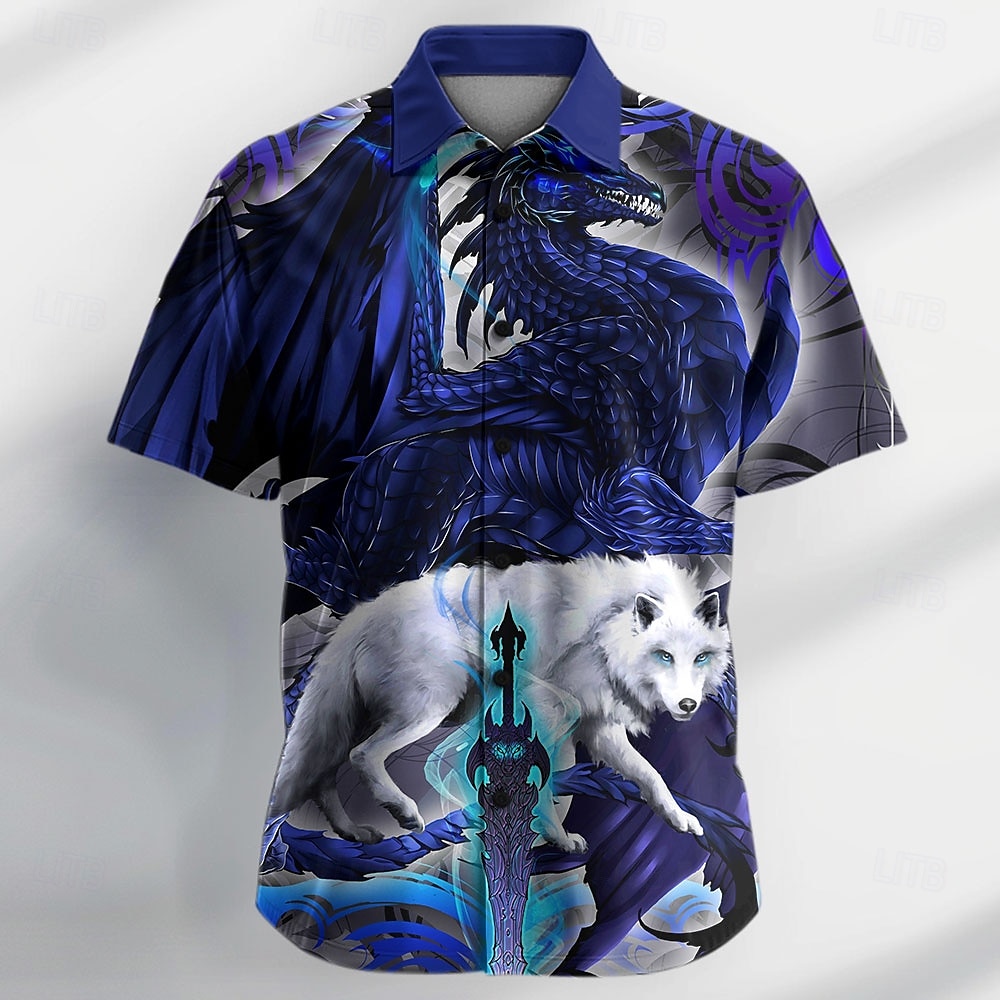 Dragonblade ALPHABLADE HIGH REZ by Ruth Thompson Men's Animal Wolf Dragon Button Up Shirt Short Sleeve Designer Shirt Limited Artist Edition 2025 - $23.99 –P1