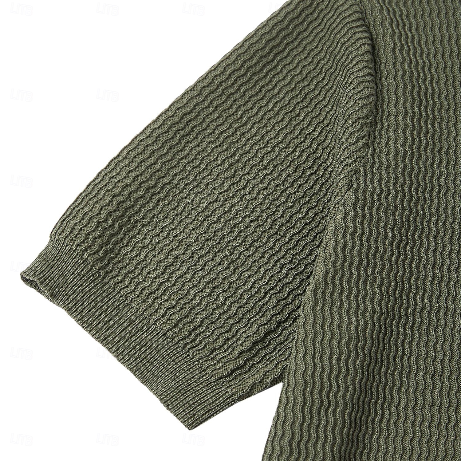 Herren Polo Strick-Polopullover Geschäft Lässig V Ausschnitt Kurzarm Formell Linien / Wellen Neuheit Sommer Ganzjahres Schwarz Weiß Armeegrün Beige Kaffee Polo 2025 - $27.99 –P8