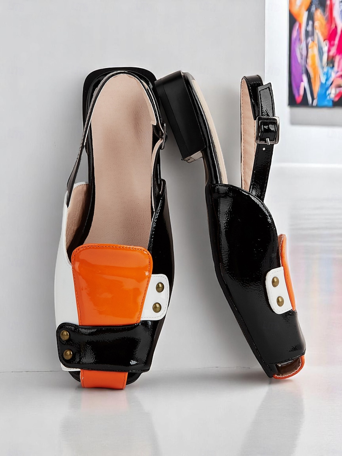 scarpe basse da donna con cinturino posteriore e punta aperta colorblock – scarpe retrò con tacco basso per il lavoro quotidiano e gli spostamenti urbani del 2025 a $34.99 –P1