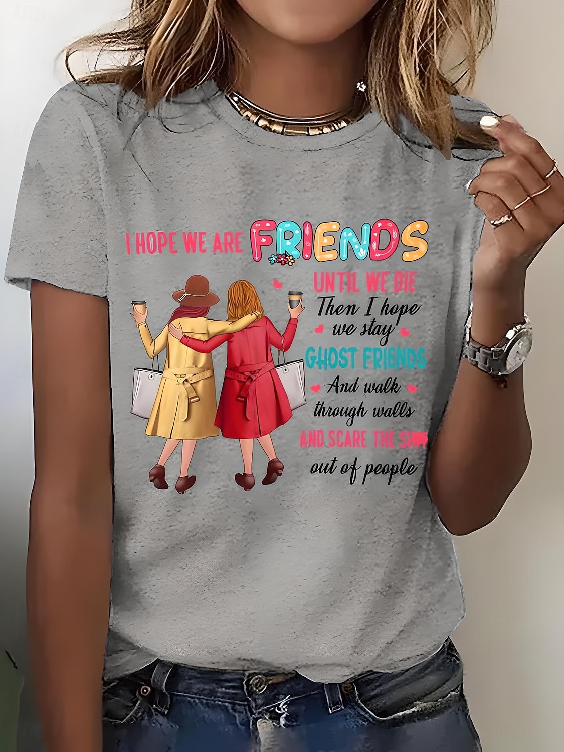 Dames T-shirt Afdrukken Grafisch Brief Vintage Stijlvol Klassiek Korte mouw Strakke ronde hals Ronde hals Normale tops Dagelijks Weekend blauw Zwart Wit Blozend Roze Paars Zomer Lente friends 2026 - $22.99 –P4