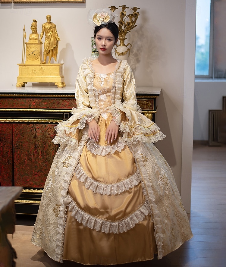 Vintage Rococo Renaissance Maxi Dress Normal Juliet Sleeve Princess Bride Pleated Flounced Princess Round Neck Fancy Dress Women's Halloween Carnival Masquerade Party Halloween Performance Adults 2026 - $155.99 –P4