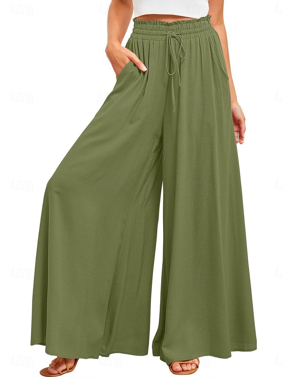 Pantaloni chinos larghi da donna pantaloni baggy basic casual lunghezza intera vita alta tasca semplice elastico comodo morbido confortevole micro-elastico all'aperto street blu arancione verde khaki del 2025 a $26.99 –P8