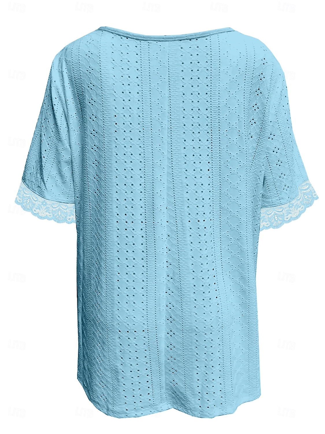 Women's T Shirt Lace Embroidered Plain Elegant Fashion Modern Short Sleeve V Neck Regular Tops Daily Weekend Blue Pink Purple Summer Spring 2026 - $21.99 –P6