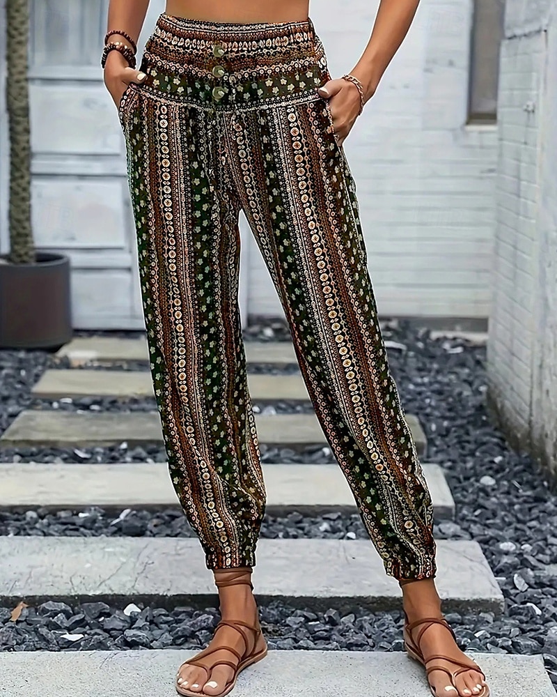 Mujer Persona que practica jogging Pantalones Vacaciones Boho Longitud total Media cintura Geométrico Cintura elástica Transpirable Cómodo Microelástico Calle Ropa Cotidiana Noche Morrón Oscuro 2025 - $19.99 –P9
