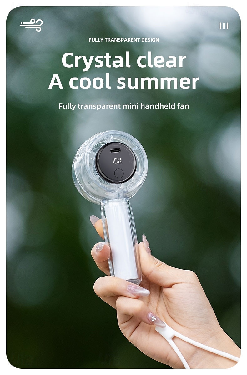 Foldable Desktop & Handheld Portable Cooling Fan Crystal Clear Transparent Mini Fan 100-Speed LED Digital Display 2025 - $25.99 –P1