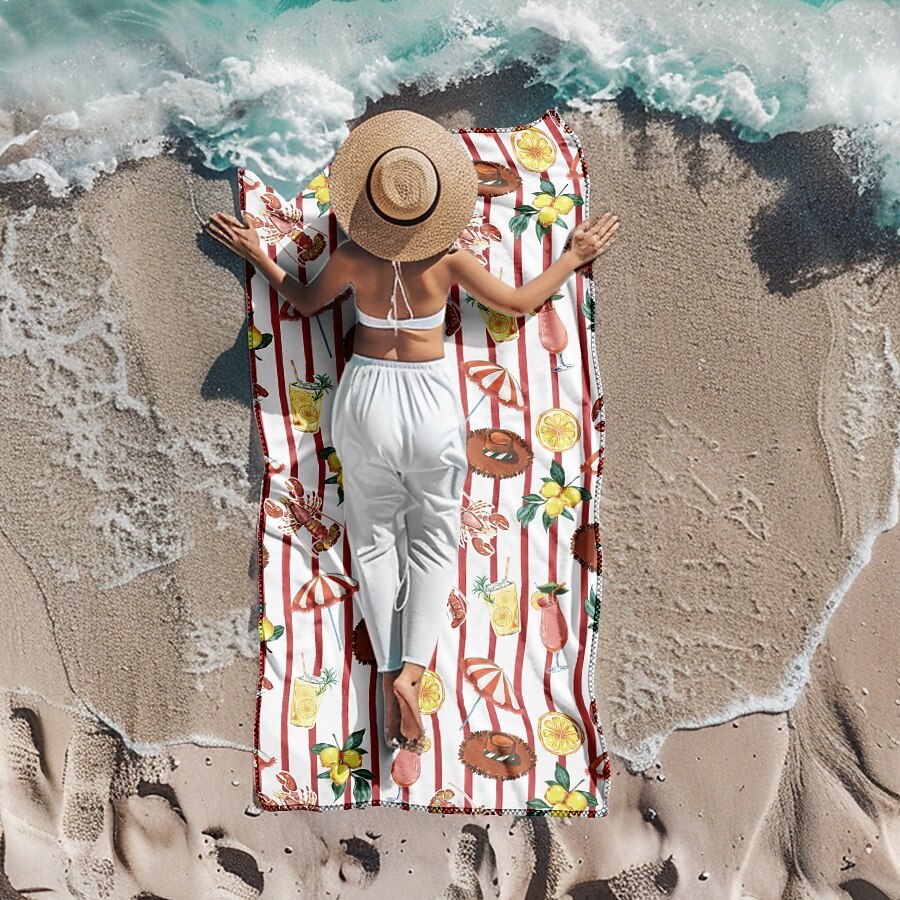 bedrucktes Strandtuch, leichte, schnelltrocknende, sandfreie Stranddecke, ideal für Reisen, Pool und den Einsatz im Freien 2025 - $10.99 –P22