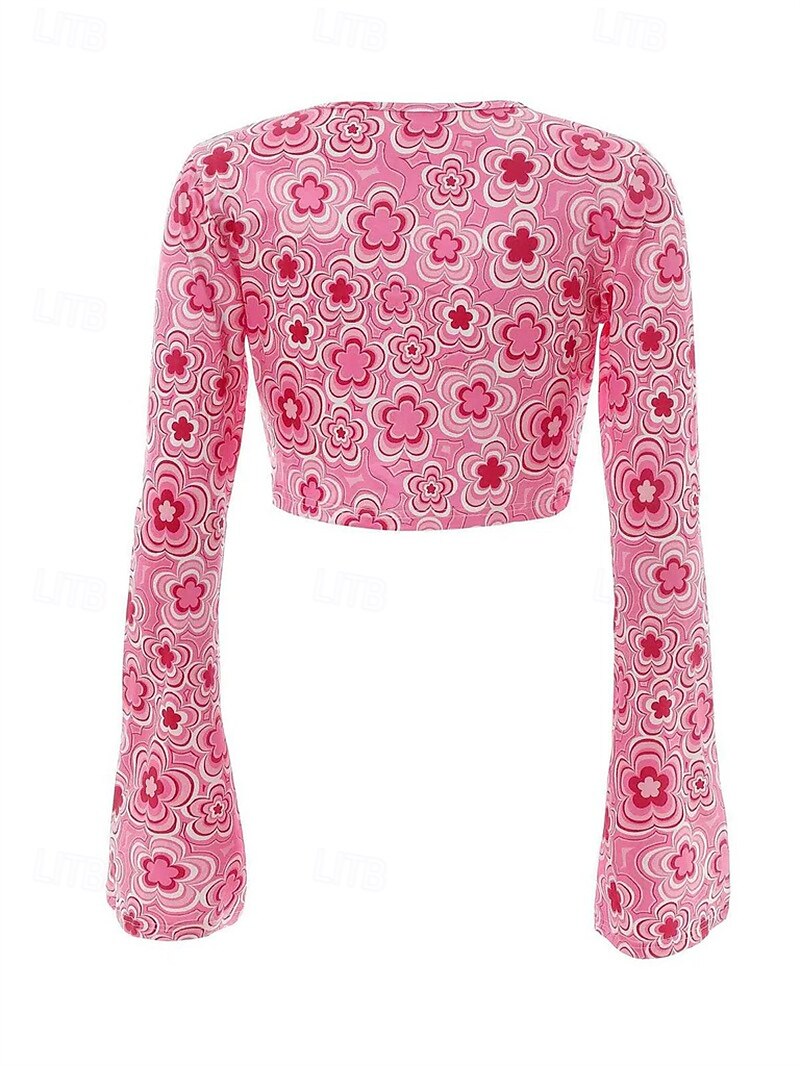 Retro / vintage 1970 luku Asut Lyhyt toppi Bell Bottom Housut Hippi Rusetti Kukka Naisten Halloween Karnevaali Naamiaiset Juhla Arki-asut Aikuisten Toppi Housut Kevät kesä 2025 - $29.99 –P6