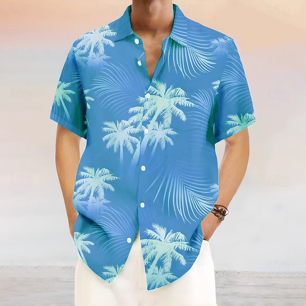 Bărbați Copac de cocos Plante tropicale Cămașă Cămașă hawaiană Camașă cu nasturi Manșon scurt Hawaiană Vacanță Concediu Costum de plajă Vară Răsfrânt Imprimare 3D Un buzunar frontal Cămașă de in Roz 2025 - $23.99 –P1