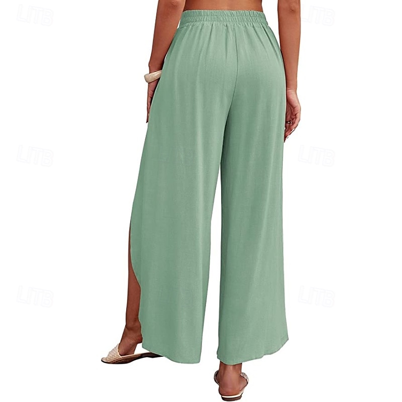 Per donna Pantaloni in cotone e lino Pantaloni Eleganti Casual Lunghezza intera Naturale Semplice Elastico in vita All'aperto Confortevole Streetwear Uscire Aalbicocca Giacinto Blu cielo chiaro Nero del 2025 a $27.99 –P14