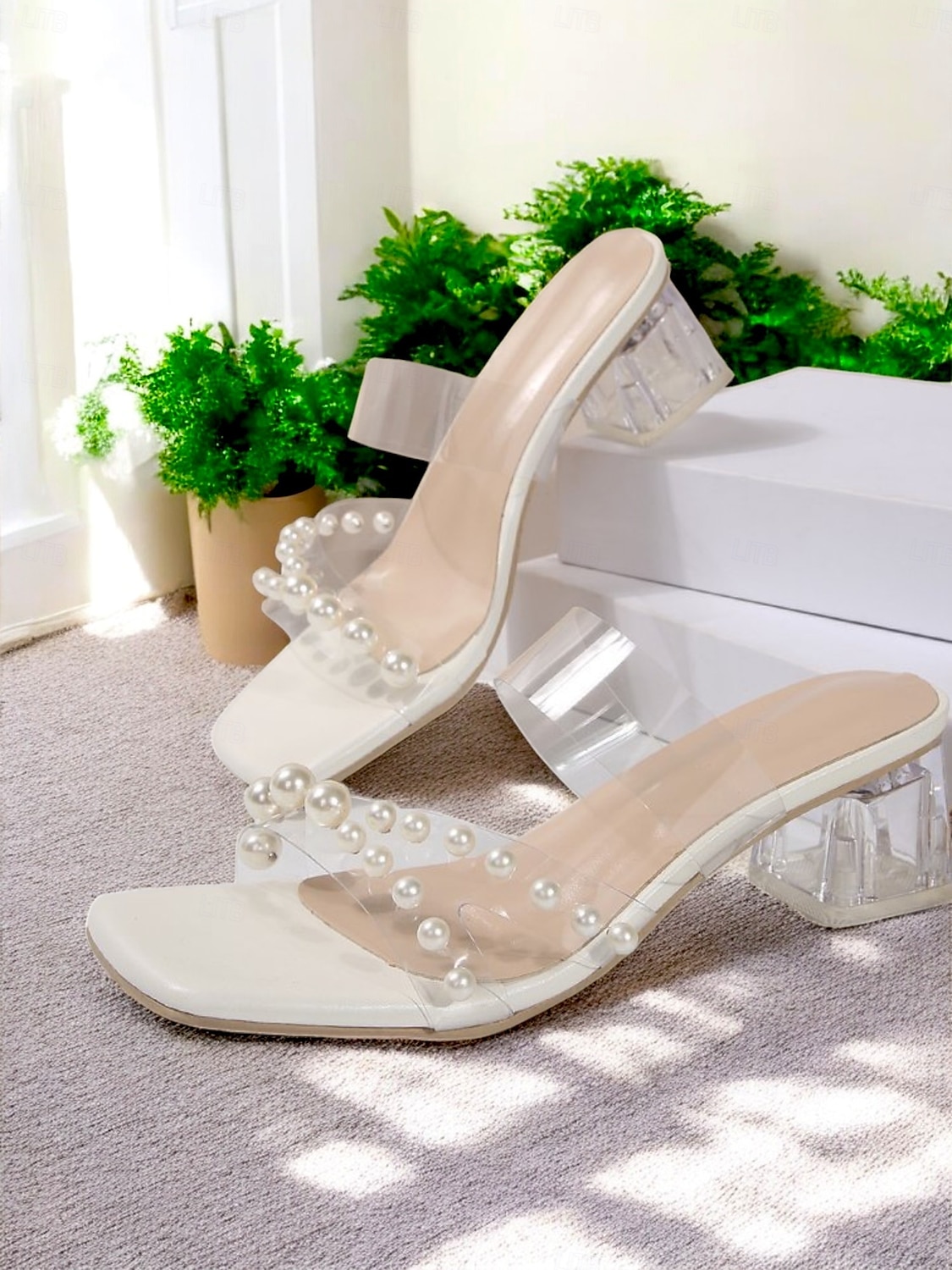Damen-Pumps aus transparentem PVC mit Perlenakzenten und Blockabsatz, perfekt für Hochzeiten und formelle Anlässe 2025 - $24.99 –P3