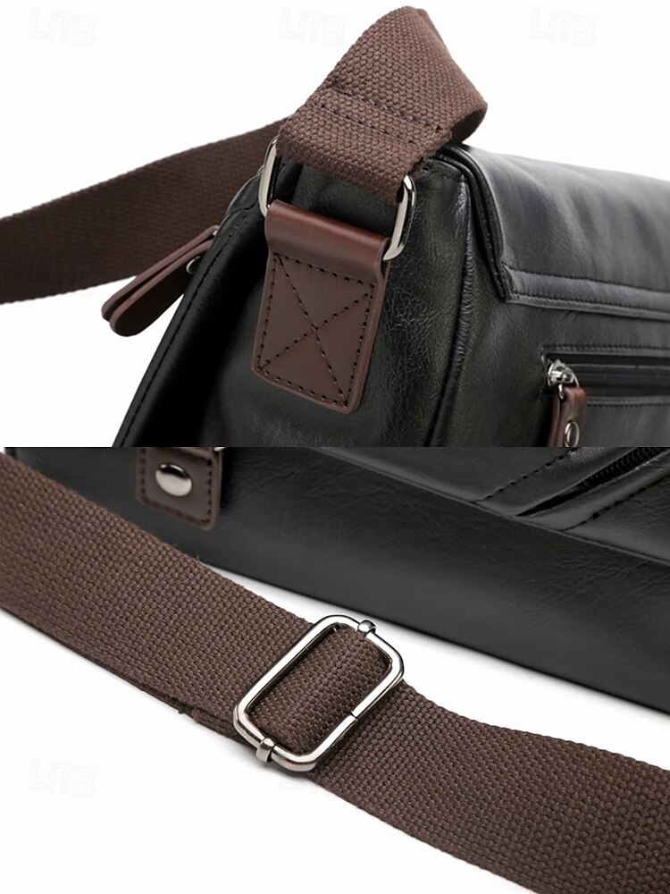 Men's Faux Leather Messenger Bag – Vintage Business Shoulder Bag with Adjustable Strap and Buckle Detail, Professional Briefcase for Office, Work and Travel 2025 - $39.99 –P9