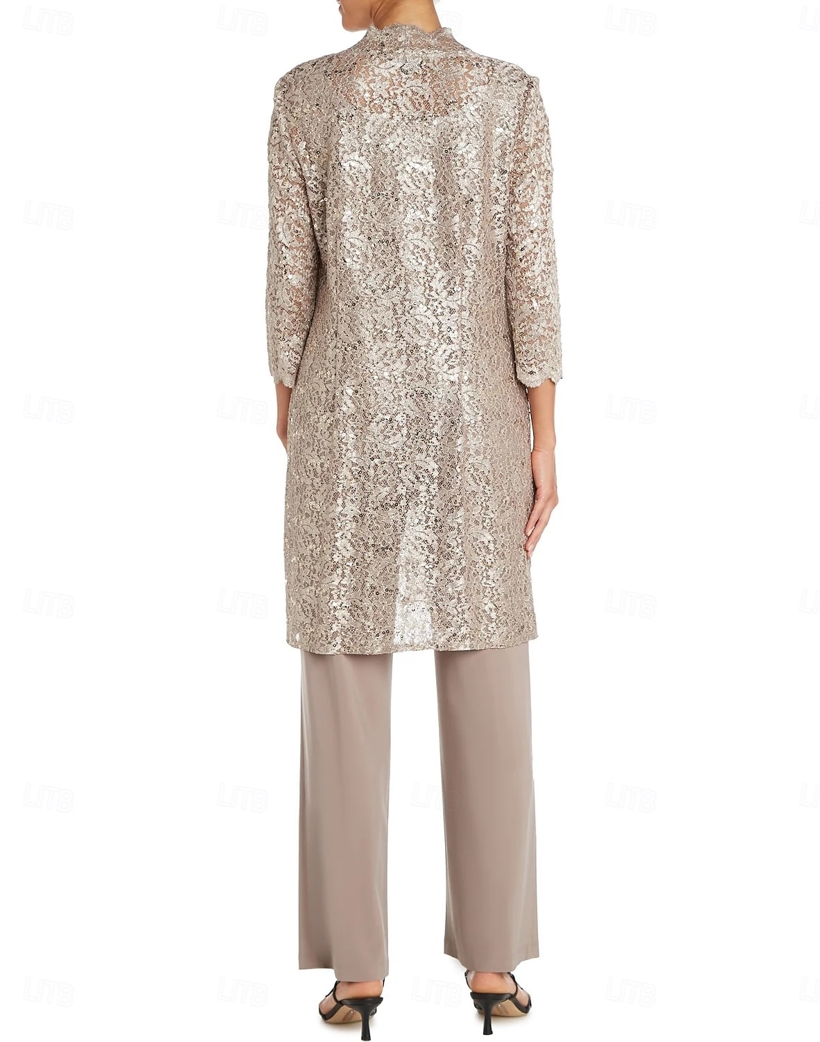 Macacão Vestido Para Mãe dos Noivos Convidado do casamento Igreja Elegante Vintage Gola Redonda Longo Chiffon Renda Manga Longa com Lantejoulas Bordado 2025 de 2025 por $158.99 –P5