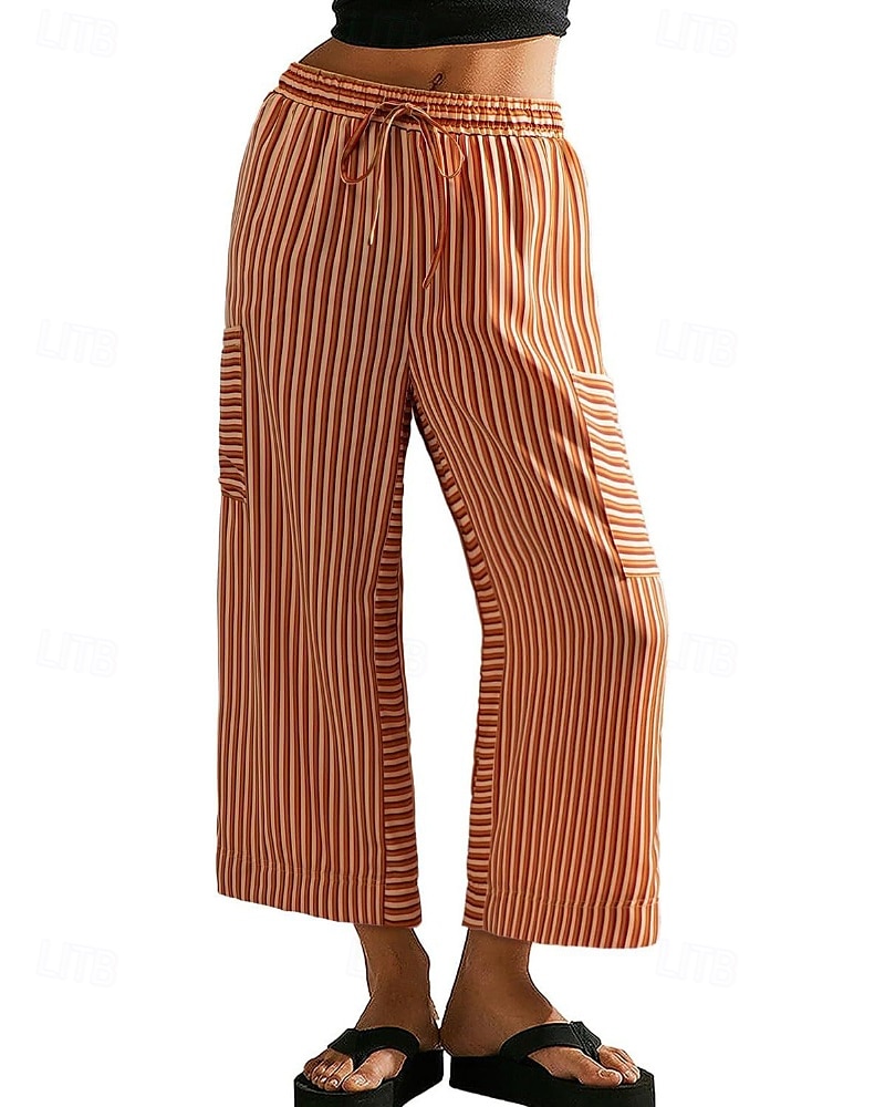 Femmes Slacks Pantalons Streetwear Occasionnel Longueur complète Naturel Rayé Avec Poches Conception à cordon élastique Confortable Extérieur Rue Sortir Rouge orangé Bleu ciel clair Marine fonc de 2025 ? $19.99 –P19