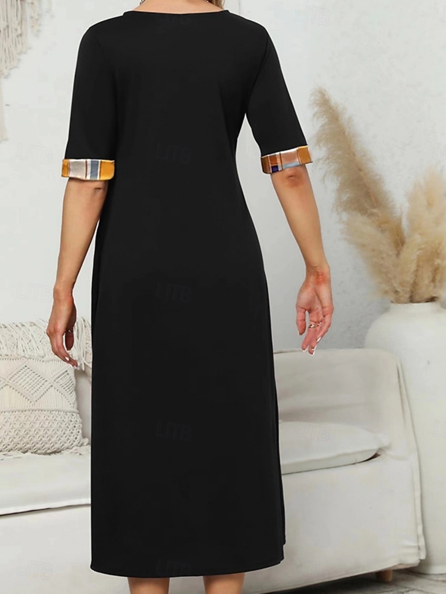 Pentru femei Rochii Midi Rochie A line Vacanță Casual În aer liber Ieșire Fit standard Grafic Plisat Manșon Jumate Crewneck Negru Galben Roșu Vin Mov Vară 2025 - $27.99 –P5