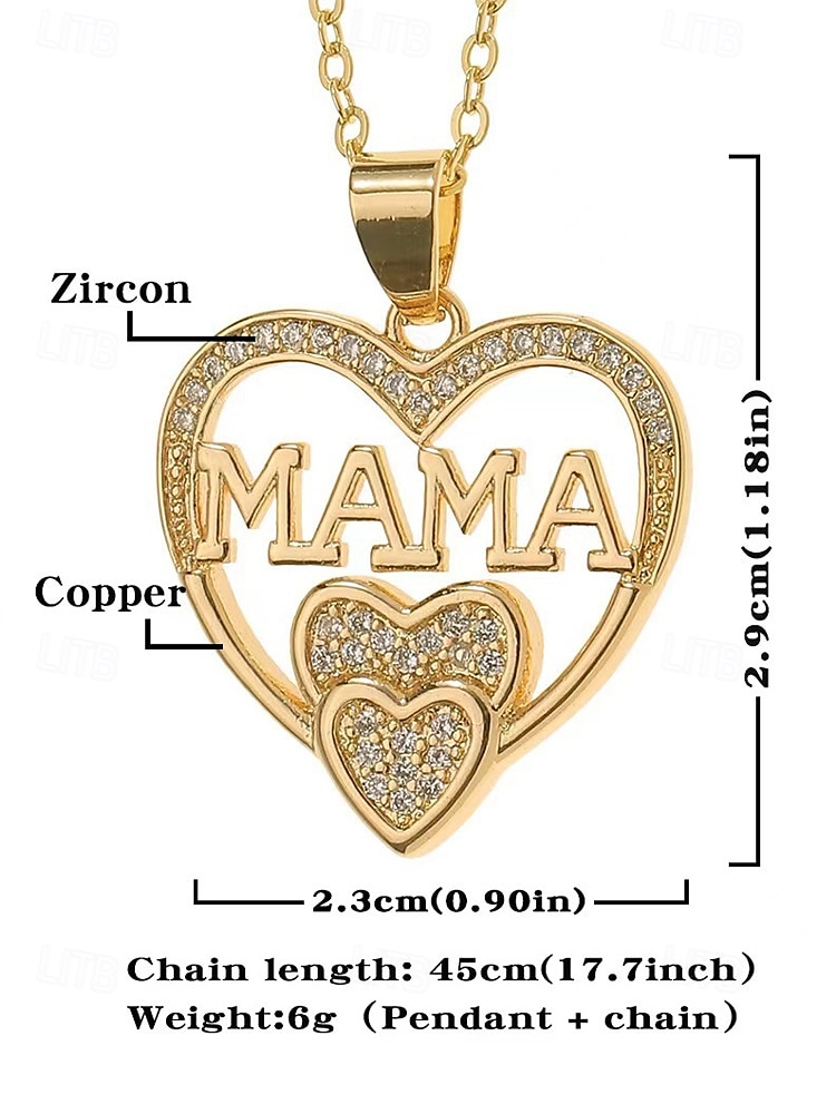 Gouden hart "mama" hanger ketting met strass-accenten - elegant Moederdag sieraden cadeau voor vrouwen, moeders en grootmoeders 2025 - $7.99 –P5