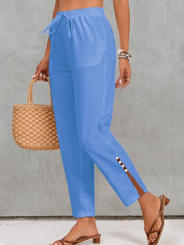 Damen Stoffhosen Chino Volle Länge Natürliche Taille Unelastisch lichter Ocker Weiß Blau Smaragd Sommer Herbst 2025 - $25.99 –P2