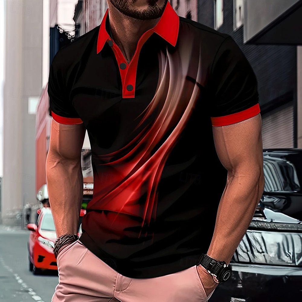 Miesten Geometrinen Viiva Polo Lyhythihainen Poolopaidat Kauluspaidat Business Casual ulko- Urheilu- ja treenivaatteet Arki-asut 3D-tulostus Kesä Rubiini Sininen Purppura 2025 - $25.99 –P5