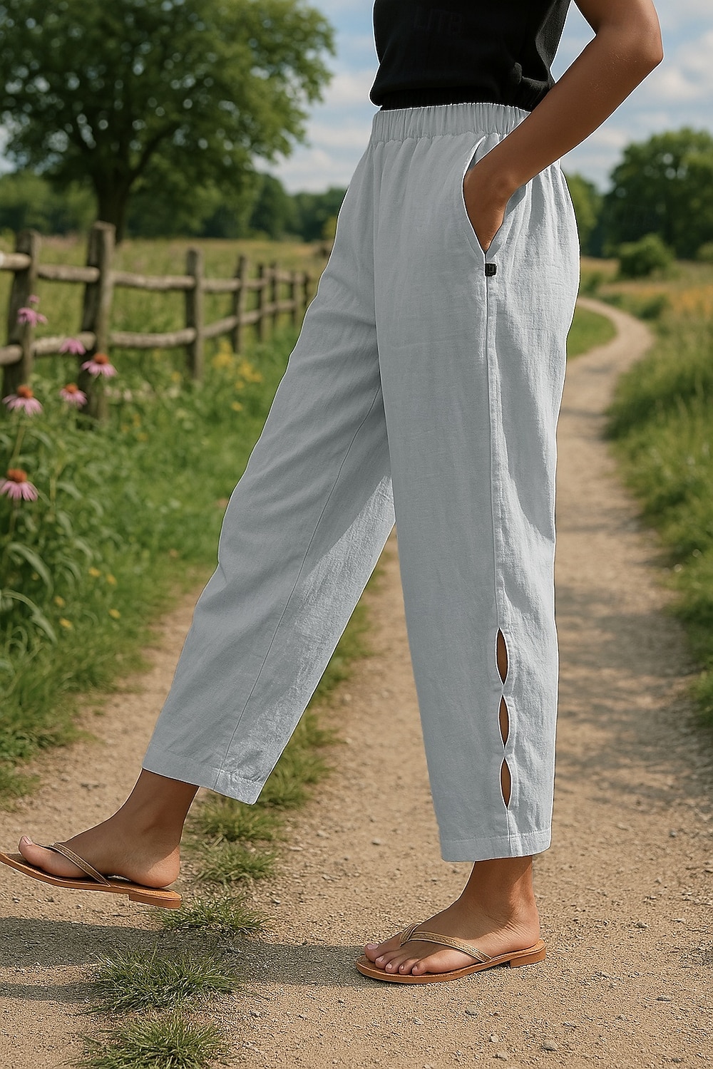 Per donna Pantaloni in cotone e lino Essenziale Lunghezza intera Vita Alta Semplice Tasca Elastico in vita Foro Comodo All'aperto Confortevole Streetwear Abbigliamento quotidiano Uscire Bianco Blu del 2025 a $25.99 –P3