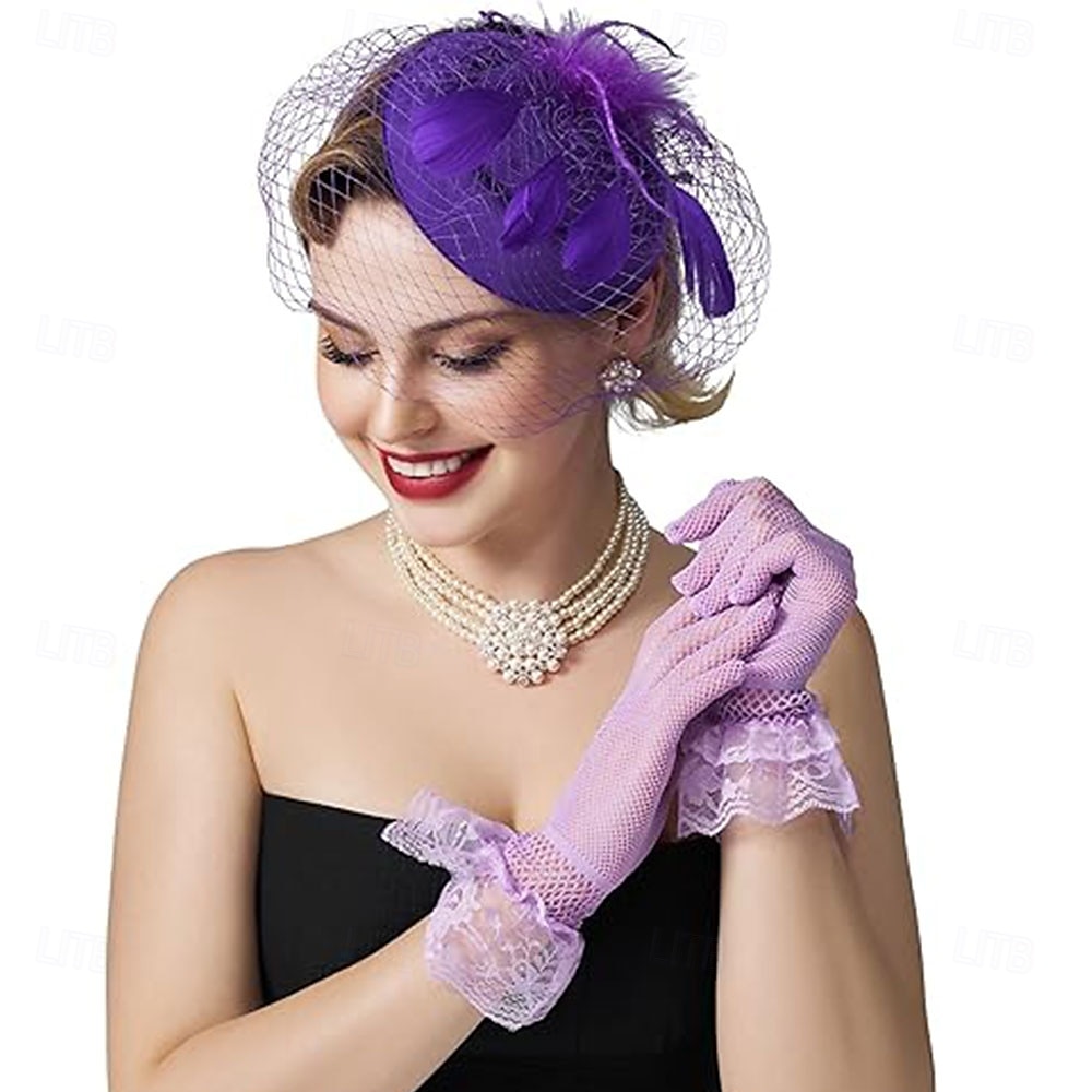 Fascinators Pillbox Hats for Women, Tea Party Hat and Short Lace Gloves Set Perfect for Kentucky Derby, Cocktail 2025 - JP ¥5139 –P12