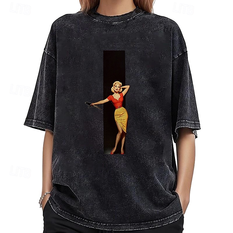 T-shirt Överdimensionerad Acid Washed Tee Retro affisch Retro flicka Grafisk Till Par Herr Dam Vuxna Maskerad Varmstämpling Ledigt / vardag 2025 - $24.99 –P2