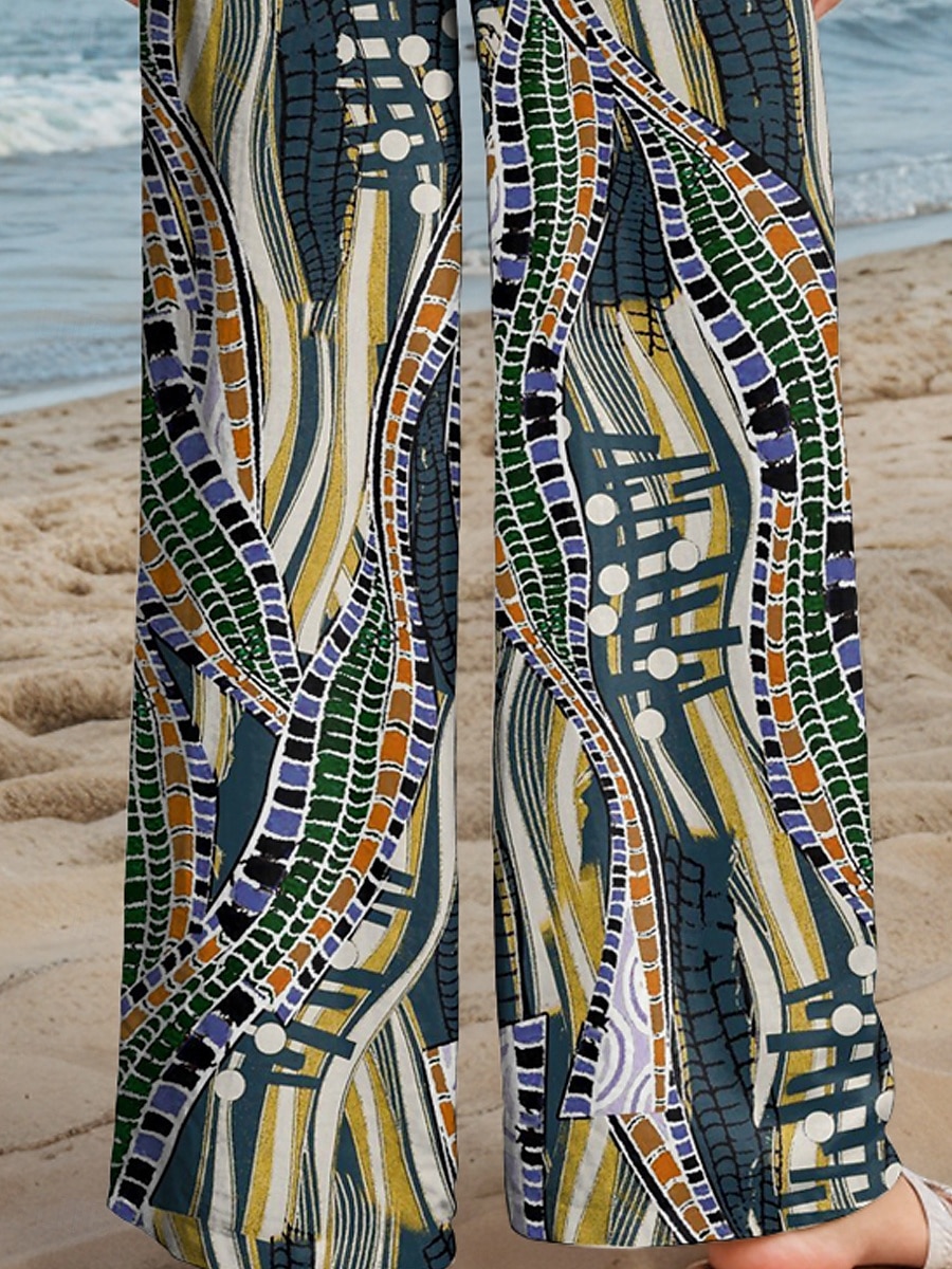 Damen Weites Bein Chinos Baggy-Hosen Urlaub Vintage Mode Volle Länge Hohe Taille Grafik Geometrisch Abstrakt Drucken Atmungsaktiv Weich Mikroelastisch Formell Outdoor Urlaub Karminrot Violett 2025 - $24.99 –P3