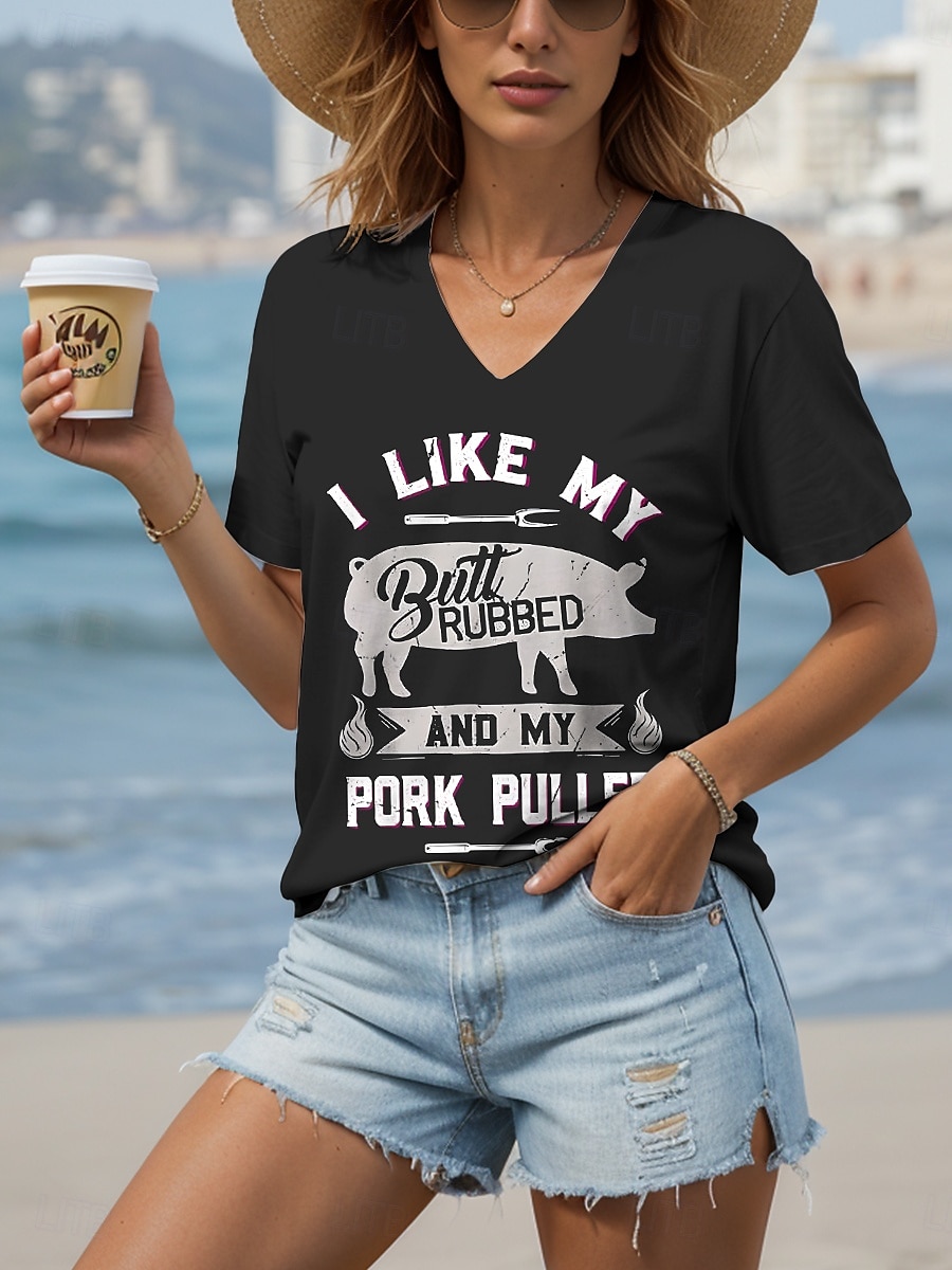 Femmes T-shirt Graphique Animal Lettre ancien Élégant Classique Manche Courte Col en V Hauts Réguliers Quotidien Sortir Week-end Imprimé Noir Bleu Vert Été Printemps de 2025 ? $19.99 –P5