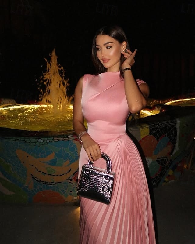 Pink A-Line Evening Gown Elegant Dress Formal Floor Length Sleeveless Halter Neck Pocket Satin with Ruched 2025 - $138.99 –P4