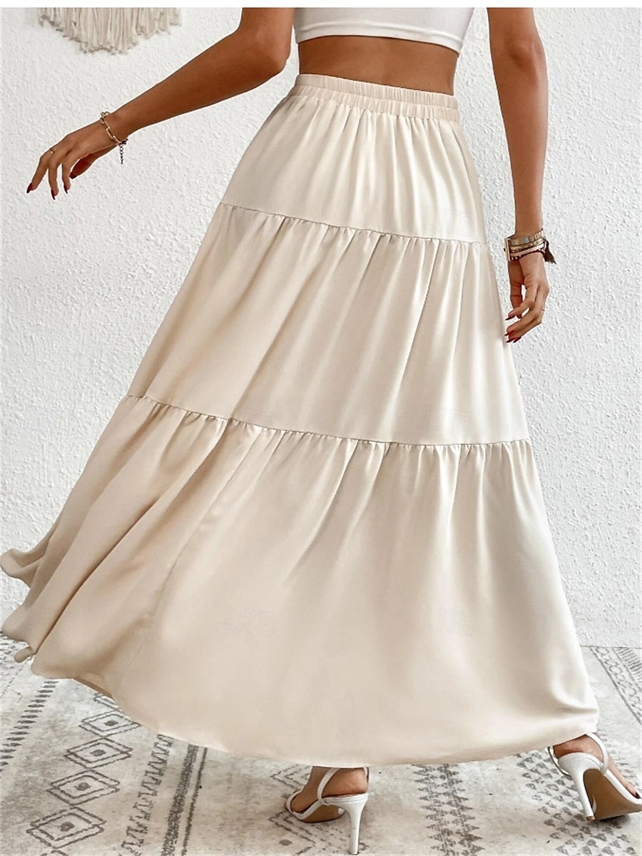 Gonna da donna Maxi gonna A Line moda casual maxi gonna alta vita semplice micro-elastico strada quotidiana cammello albicocca nero marrone chiaro estate poliestere del 2025 a $34.99 –P3