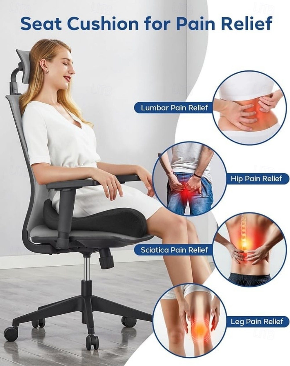 Ergonomic Memory Foam Seat Cushion, Extra Large Cushion for Office Chair, Pressure Relief Pillow Pad for Sciatica, Tailbone & Back Pain, Long Sitting Support 2025 - $39.99 –P3