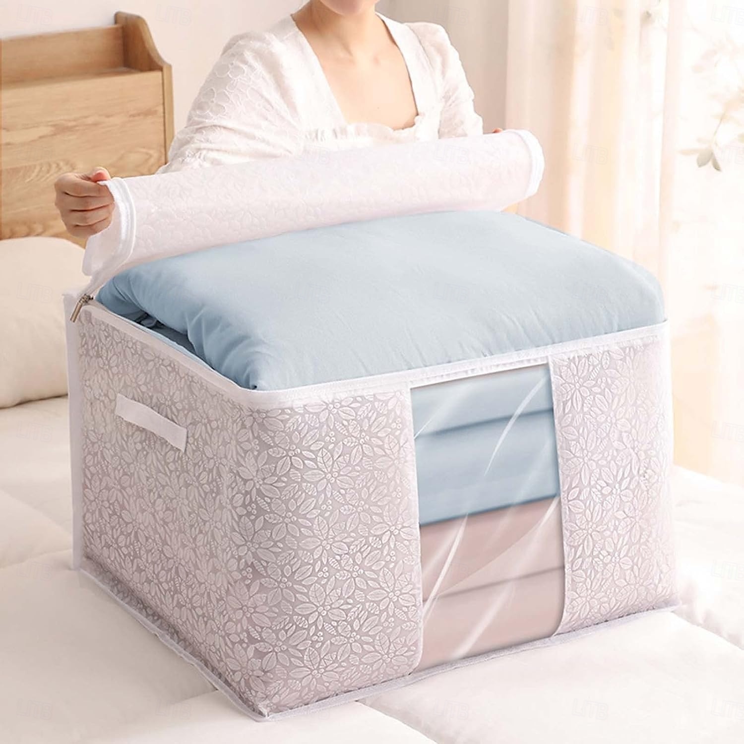 Bolsa de almacenamiento de gran capacidad para ropa y ropa de cama, bolsas de mudanza impermeables con asas de cremallera, bolsa organizadora de mantas plegable para edredones, edredones, edredones y 2025 - $7.99 –P5