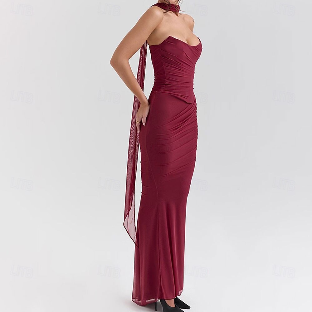 Mořská panna  trumpet quinceanera šaty elegantní šaty svatba svatební hosté dlouhé do podlahy bez rukávu bezramenné polyesterové bez zad s nařasením 2025 - $99.99 –P7