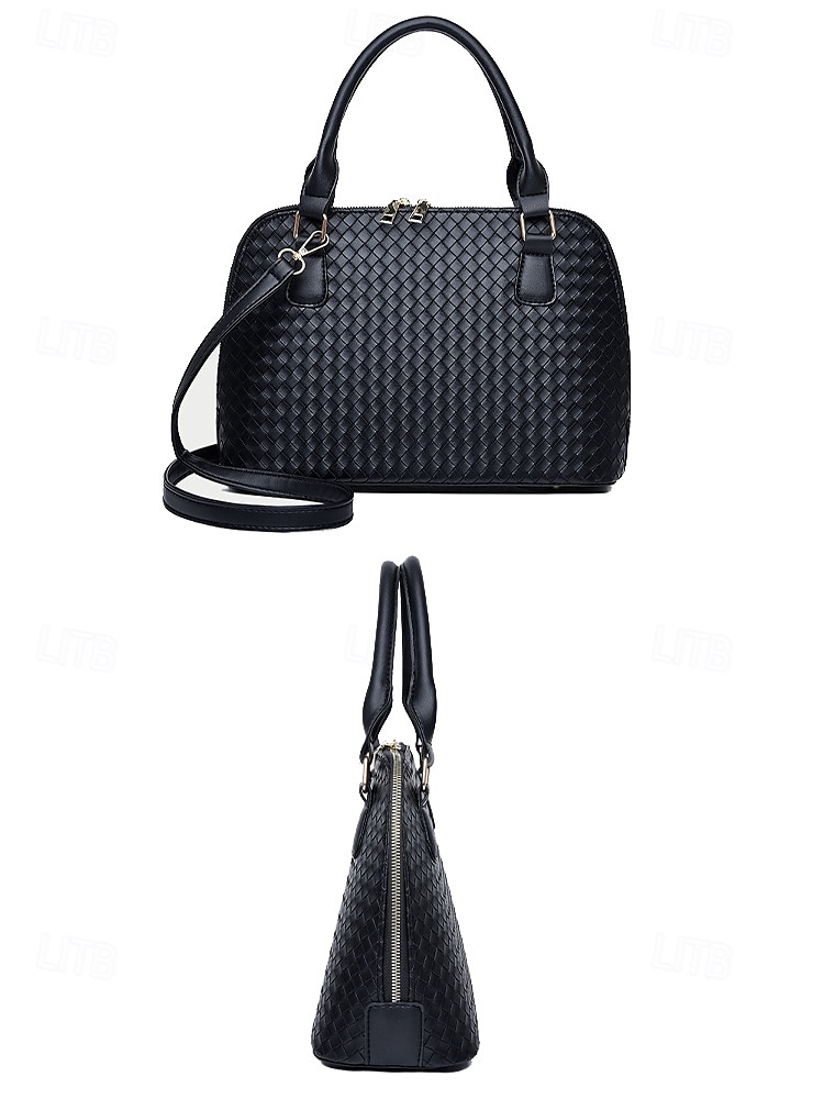 3-delad handväska i brunt vävt konstläder för kvinnor – elegant väska, crossbody-väska och plånbok för arbete, resor och dagligt bruk svart vit rosa 2025 - $46.99 –P7
