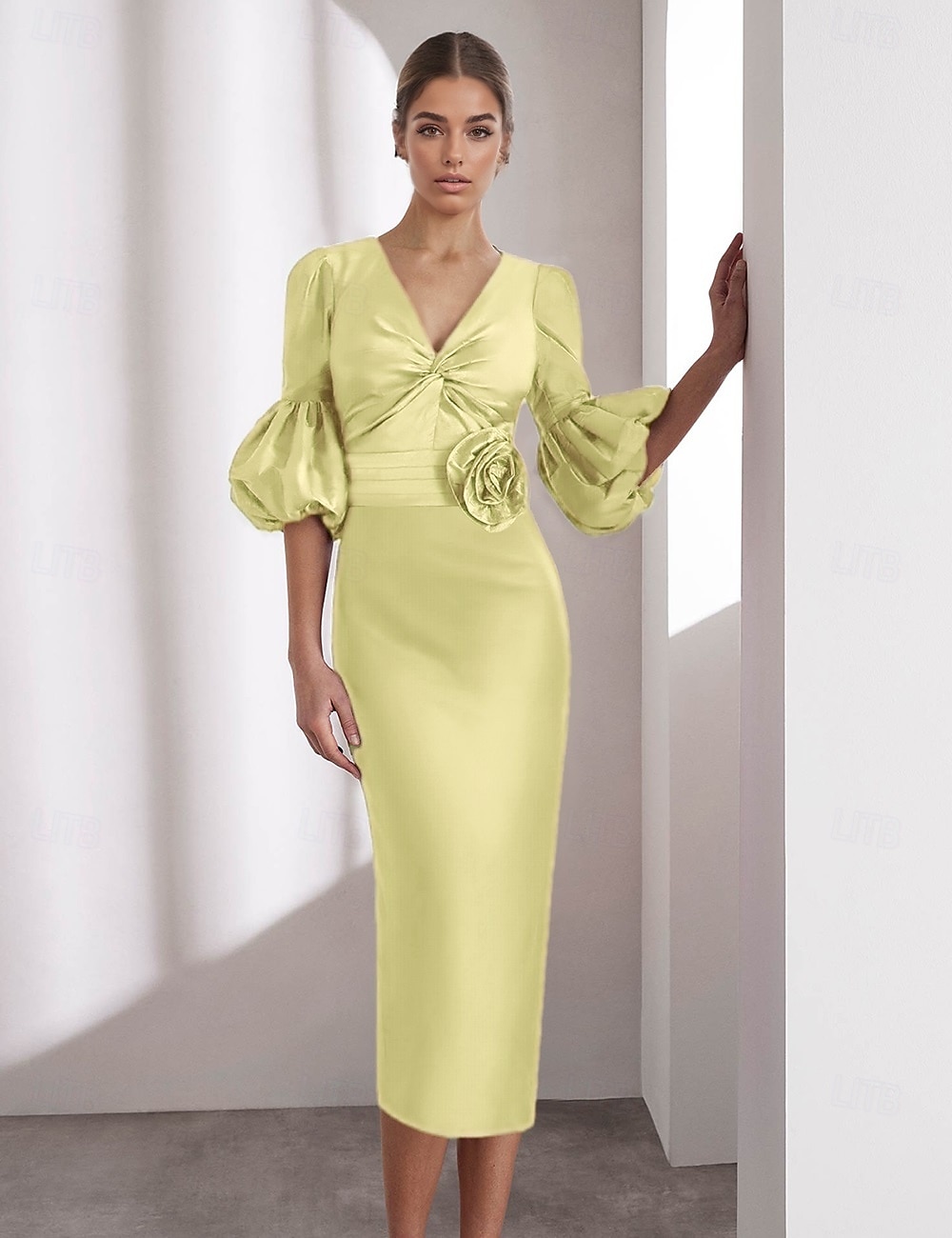 Rochii cocktail din satin roz elegante formale lungime până la gleznă mânecă jumătate decolteu în V cu buzunar satin din Italia cu paiete volanate 2025 - $136.99 –P8