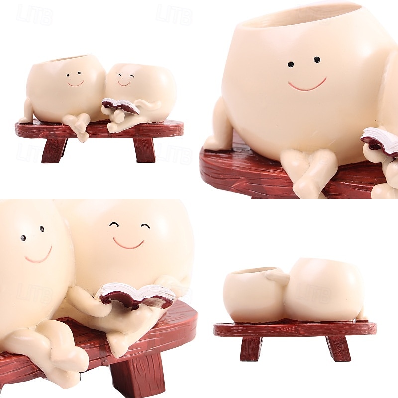 květináče pryskyřičná figurka pro sukulenty, matka a dcera čtecí design, kreativní domácí zahradní dekorace, roztomilý mini květináč, vnitřní venkovní sukulentní ozdoba květináče 2025 - $17.99 –P7