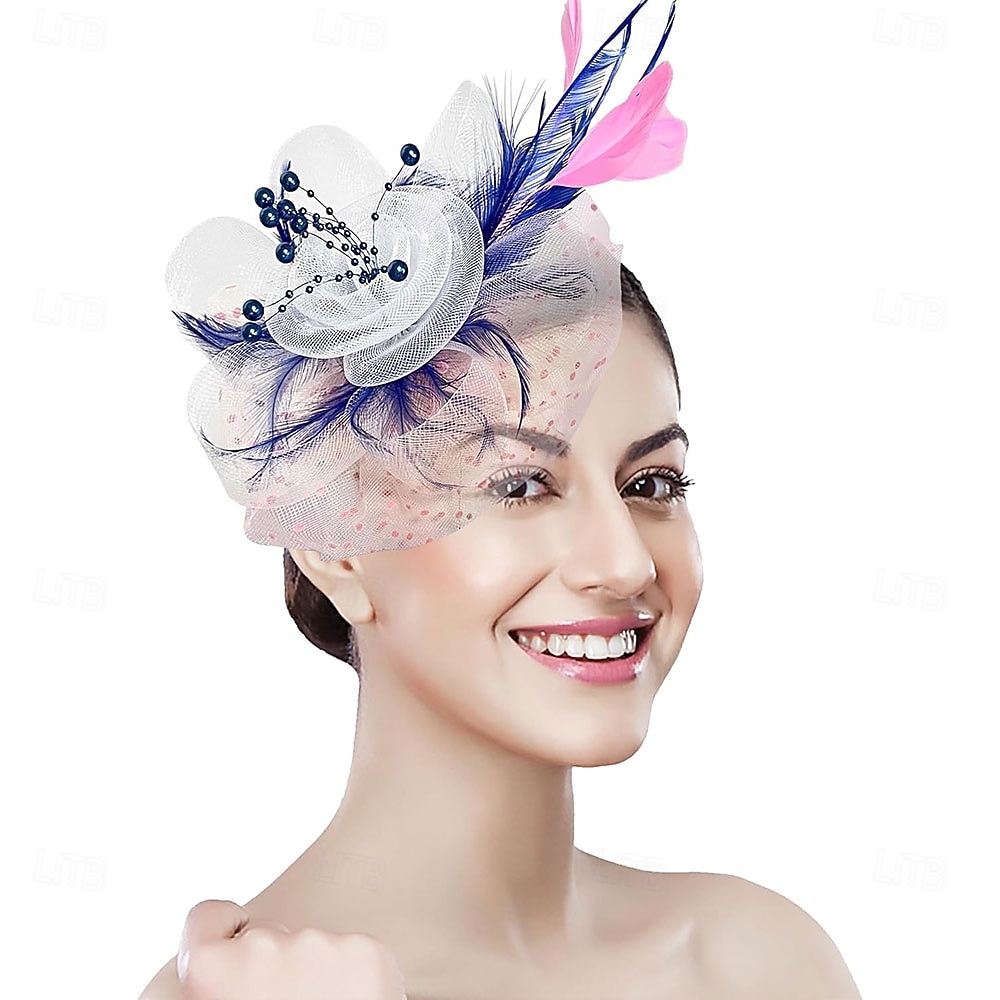 غطاء للرأس ريشة صاف قبعة فيدورا زفاف حفلة ليلية حفلة شاي سباق خيول كوكتيل عتيق لطيف مع ريش خوذة أغطية الرأس 2025 - $48.99 –P26