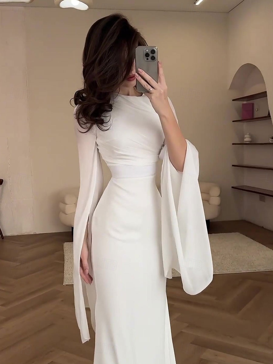 Sellő Trumpet Quinceanera Ruhák Elegáns Ruha Formális Esküvő Padló Hosszú Ujjú Crew Nyak Bársonyos Ráncokkal 2025 - $79.99 –P2