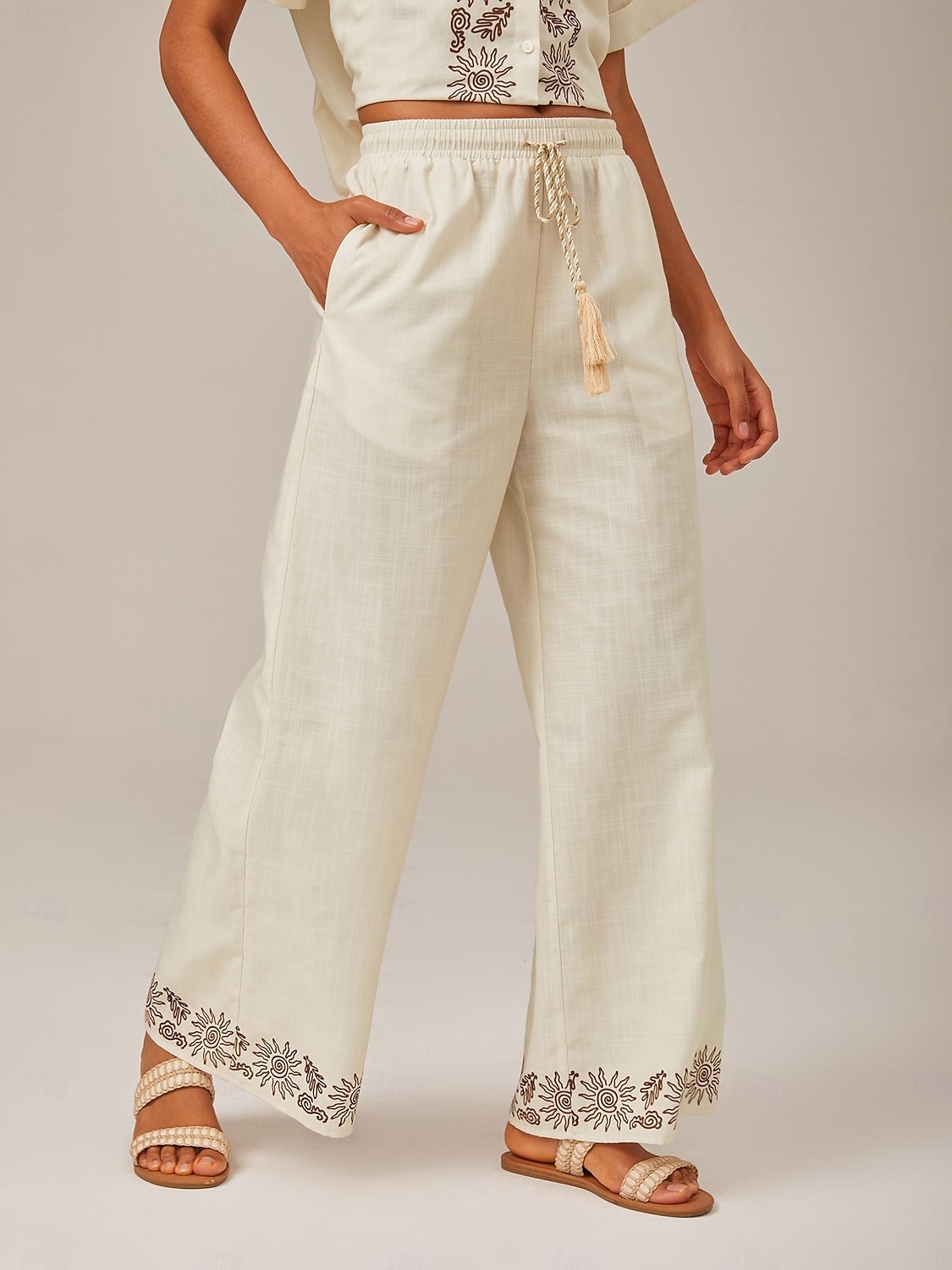 pantalon large imprimé lin de 2025 ? $15.99 –P9