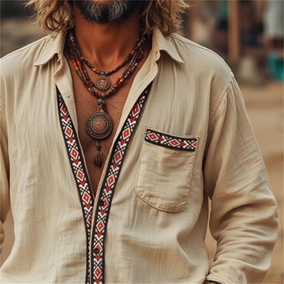 Hombre Camisa Camisa de verano Camisa de playa camisa occidental camisas retras camisa de la vendimia Color sólido Vacaciones Casual Caqui Manga Larga Todas las Temporadas Ropa Retazos 2026 - $26.99 –P9