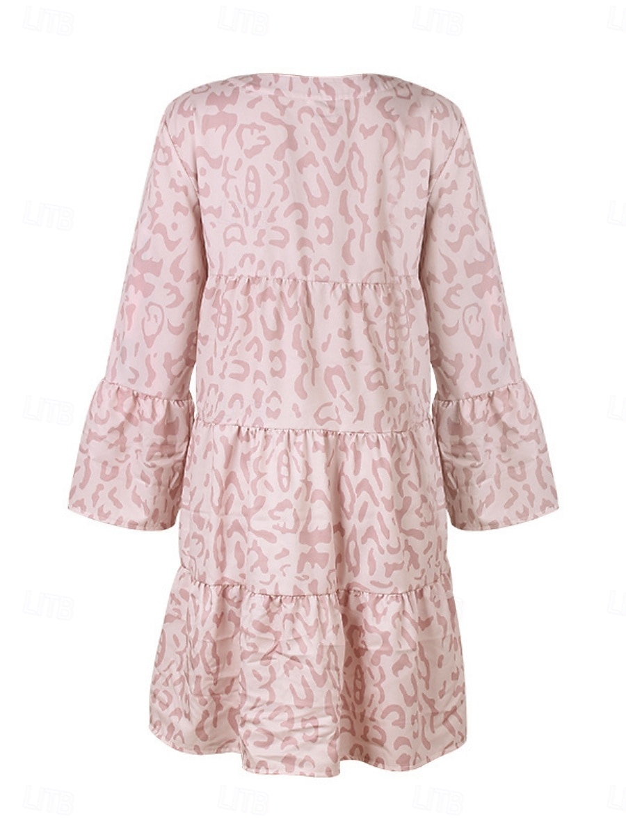 Dam Mini klänning Volangkjol Ledigt Utomhus Utekväll Lös passning Grafisk Leopard 3/4 ärm V-hals Svart Vit Rodnande Rosa Blå Sommar 2025 - $31.99 –P5