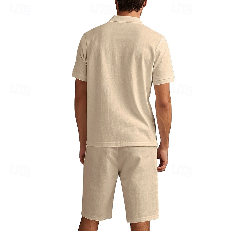 Men's Golf Shirt Golf Polos Shirts Work Casual Lapel Short Sleeve Basic Modern Plain Buttons 2 Piece Summer Regular Fit Apricot Black White Navy Blue Light Grey Army Green Golf Shirt 2025 - $32.99 –P14