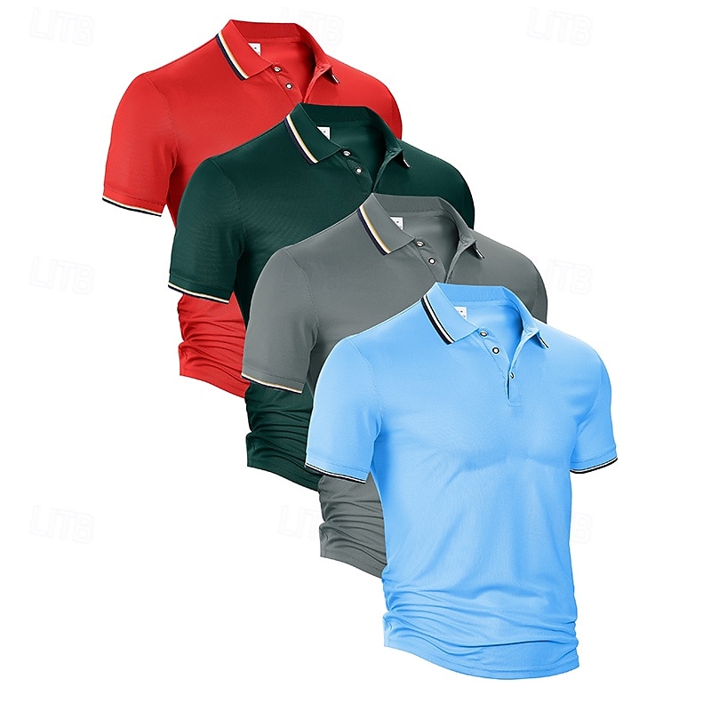 Πολλαπλές συσκευασίες 4 τεμ Ανδρικά Πέτο Κοντομάνικο Μαύρο+Λευκό+Γκρι+Γαλάζιο Button Up Polos Πουκάμισο γκολφ Μπλουζάκια Golf Polos Κουμπιά Σκέτο Διακοπές Καθημερινά Ρούχα Πολυεστέρας Καλοκαίρι 2026 - $44.99 –P7